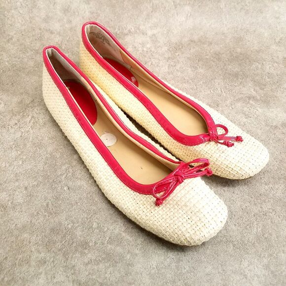 Nine West Womens Loredana Size 8.5 Tan Red Woven Slip On Ballet Flats - Picture 1 of 10